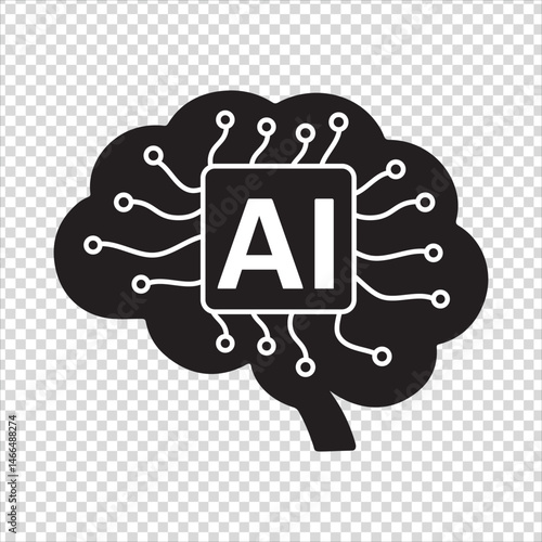 AI brain chip icon with digital circuit lines. Perfect for tech, AI, and neural network themes on isolated background.