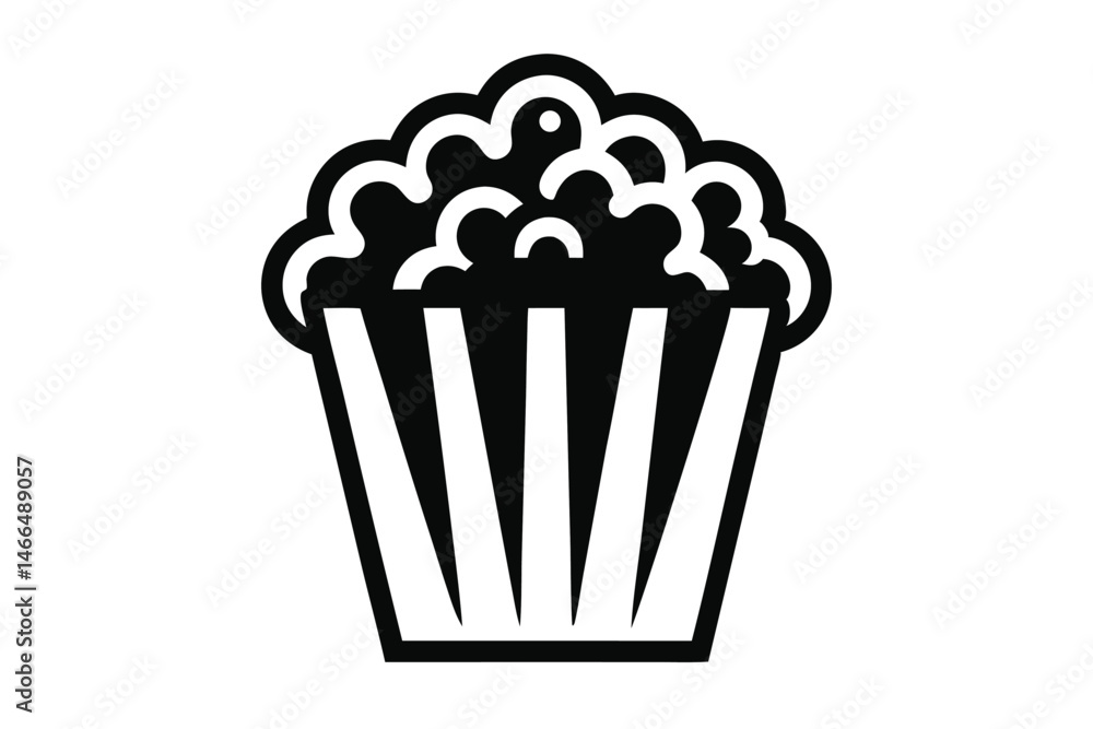 Black and white popcorn in a striped bucket is viewed from the front Black and white popcorn in a striped bucket is viewed from the front