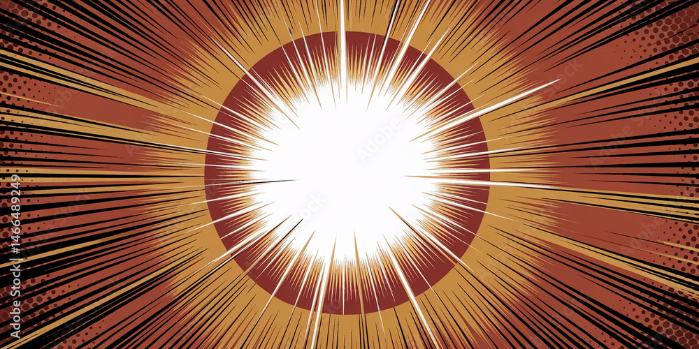 Obraz premium Abstract radial burst design in brown and gold tones, features a central white space, suitable for text or logo placement, showcasing energy and dynamism