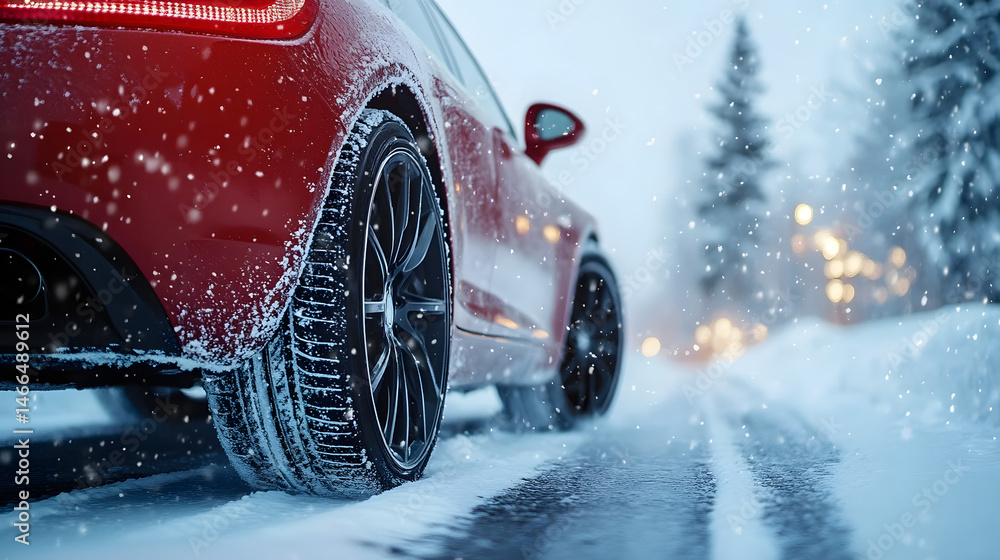Car with sporty summer tires on a first snow sliding