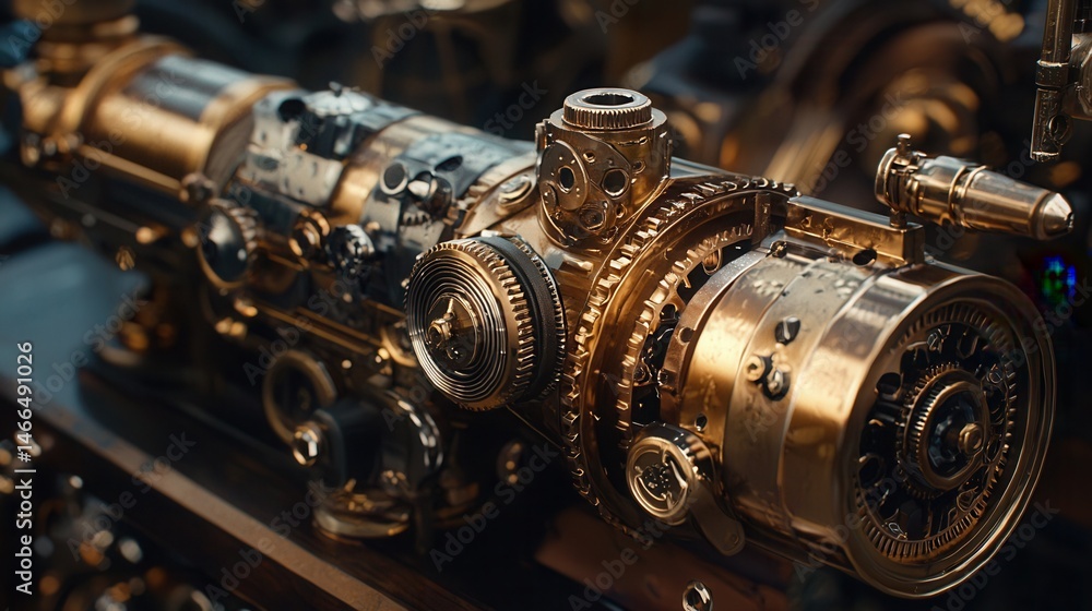 Fototapeta premium steampunk style mechanical tools with brass, gears, and intricate detailing, atmospheric, artistic, vintage sci-fi