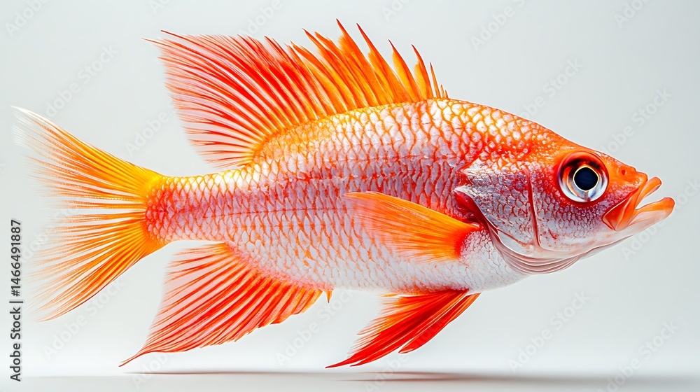 Fototapeta premium Orange White Aquatic Fish Detailed Photo Swimming In Clear Water