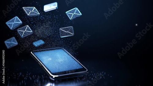 Wallpaper Mural 3D message symbols flowing out of a silver mobile phone in dark blue background representation a message sending  Torontodigital.ca