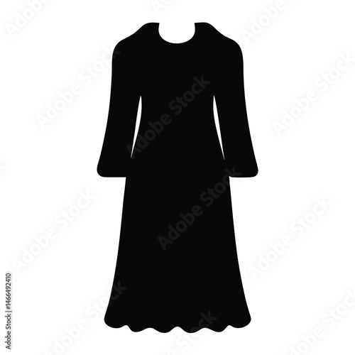 midi dress vector silhouette icon, black and white illustration of clothing.