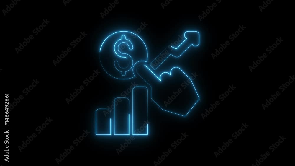 Neon style financial growth chart with dollar symbol and arrow increasing Neon style financial growth chart with dollar symbol and arrow increasing