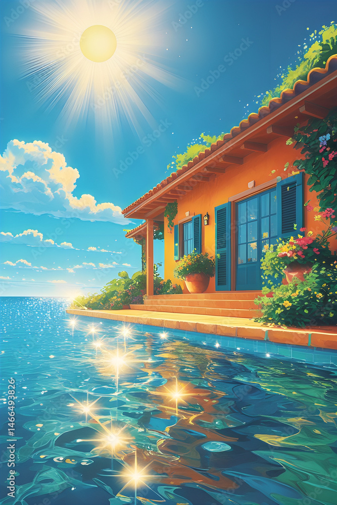 Obraz premium Tropical resort house in ocean