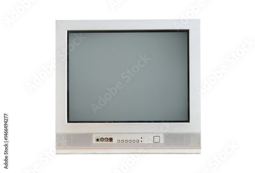  Old silver vintage TV set isolated on white background. 