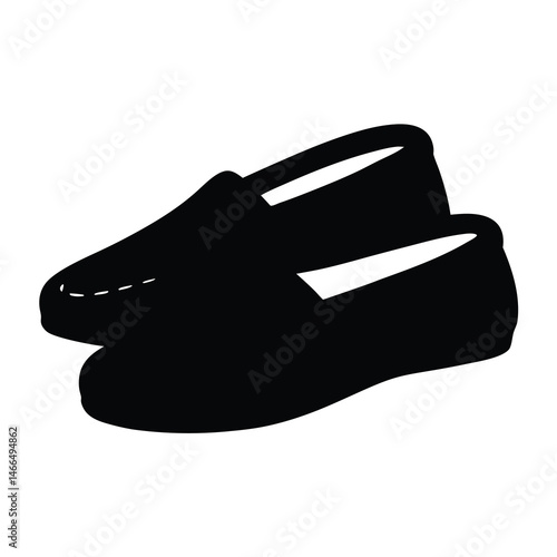 moccasins vector silhouette icon, black and white illustration of footwear.