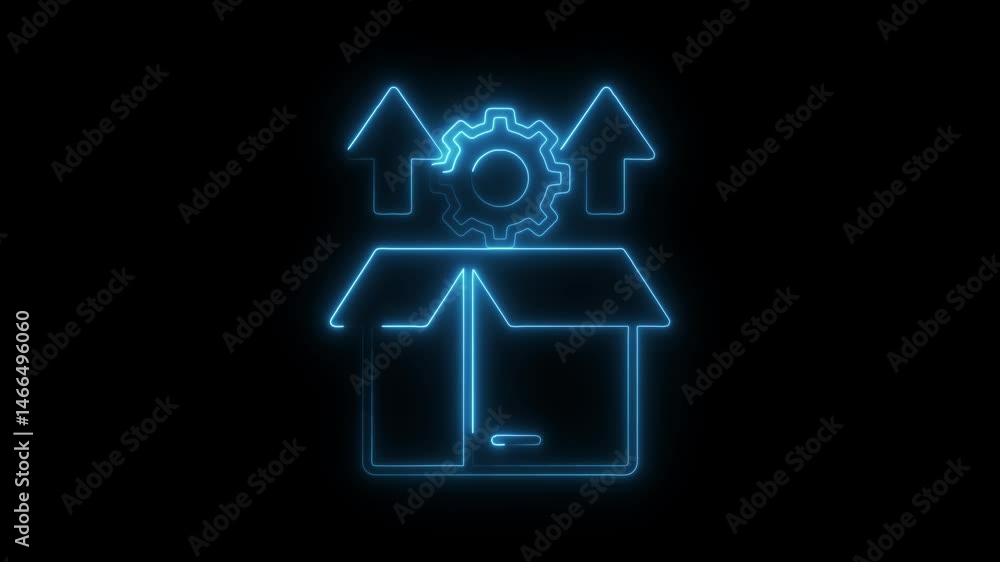 Glowing box with arrows and gear concept for delivery or optimization Glowing box with arrows and gear concept for delivery or optimization