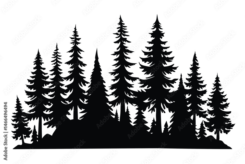 A monochrome forest silhouette showcases varying heights and shapes of evergreen trees standing tall A monochrome forest silhouette showcases varying heights and shapes of evergreen trees standing tall