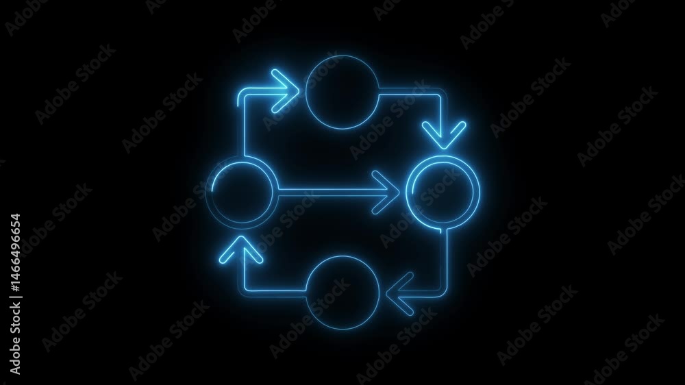 Flowchart diagram with glowing neon light effect displaying a process cycle Flowchart diagram with glowing neon light effect displaying a process cycle