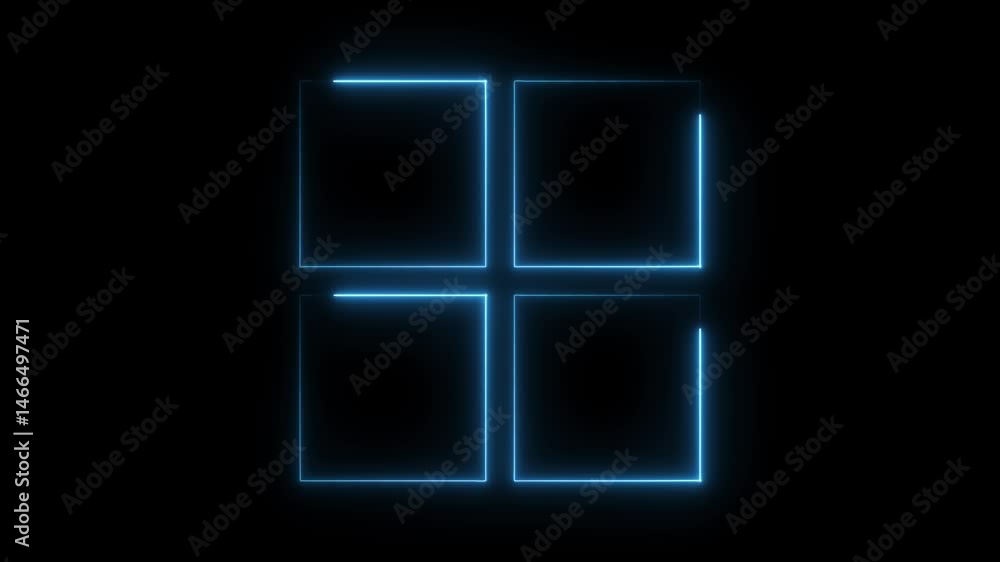 Neon squares forming windows logo style on black background animation stock video