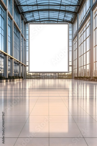 Modern building interior with a large blank billboard