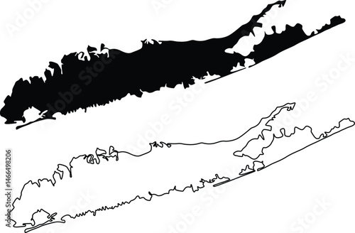 Map of Long Island New York USA Silhouette Flat And Outline Design