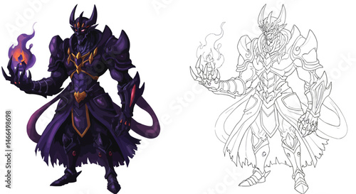 Ethereal Guardian: The image presents a majestic, formidable figure emanating power. The character is adorned in intricately detailed armor, with spectral flames dancing in his grasp.