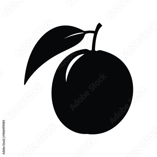 nectarine vector silhouette icon, black and white illustration of fruits.