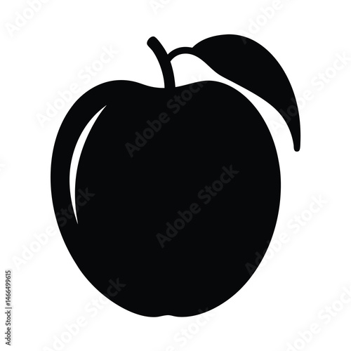 nectarine vector silhouette icon, black and white illustration of fruits.