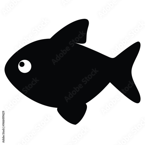 neon tetra fish vector silhouette icon, black and white illustration of fish.