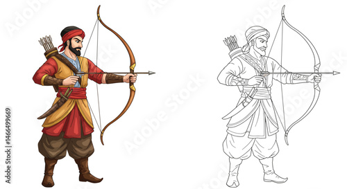Archery Illustration: A stylized illustration captures the essence of archery, depicting a focused figure drawing a bow, ready to release an arrow.