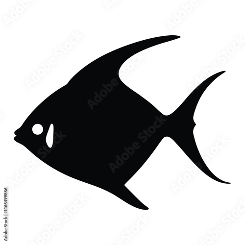 neon tetra fish vector silhouette icon, black and white illustration of fish.