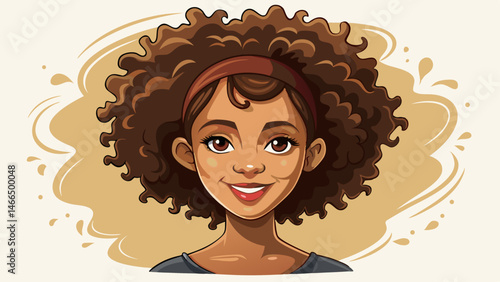 Beauty portrait of african american girl with clean healthy skin on beige background. Smiling dreamy beautiful black woman Curly hair in afro style .Very beautiful white background
