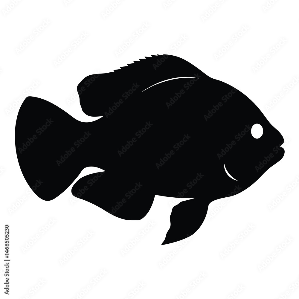 oscar fish vector silhouette icon, black and white illustration of fish. oscar fish vector silhouette icon, black and white illustration of fish.
