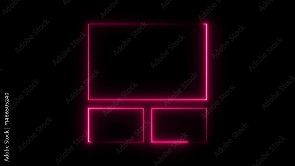 Abstract neon pink frame template with three rectangles on black background Abstract neon pink frame template with three rectangles on black background