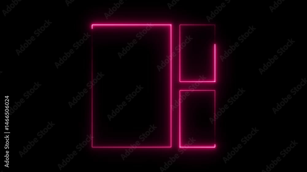 Glowing pink rectangular frames on black background abstract neon style animation