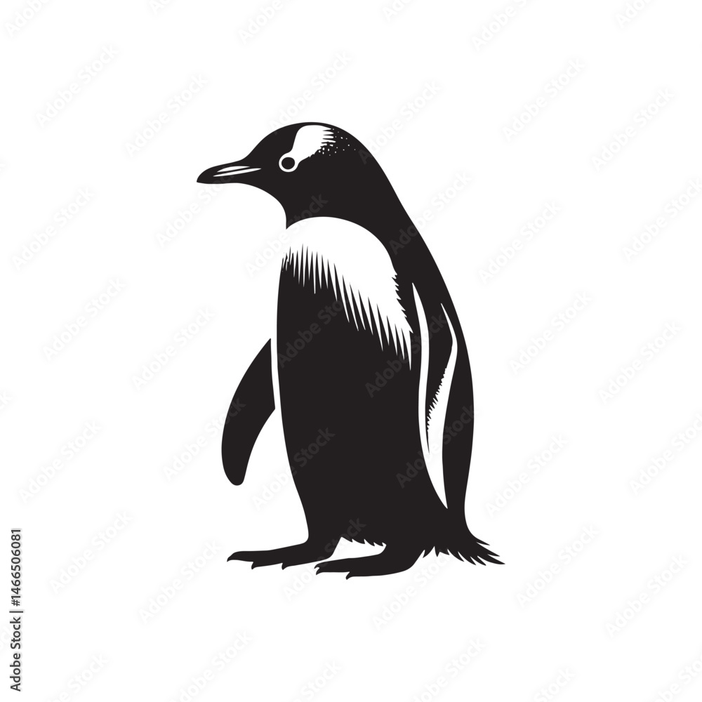 Obraz premium Gentoo Penguin Vector Silhouette, Elegant Wildlife Illustration, Minimalist Animal Design, Black and White Penguin Outline, Nature Art.