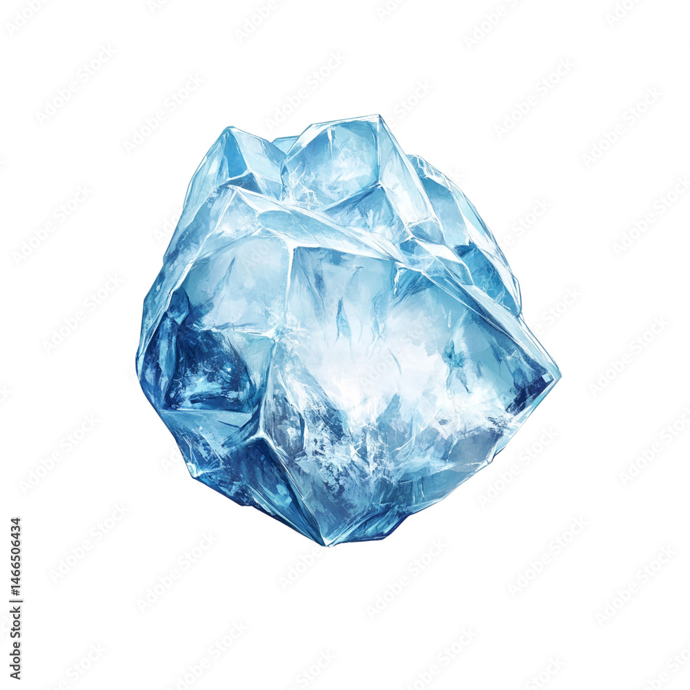 Obraz premium large, translucent ice crystal with sharp edges and blue tint, reflecting light beautifully. This stunning piece of ice showcases intricate facets and unique shape, evoking sense of coldness