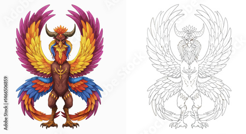 Phoenix Illustration: A vivid illustration of a mythical phoenix creature. Featuring vibrant colors and intricate details.