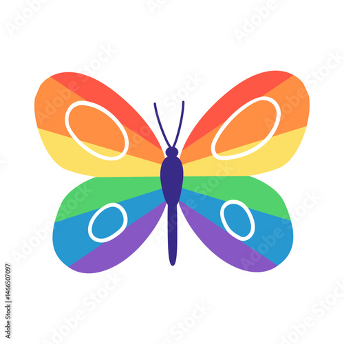 Vibrant butterfly with rainbow gradient. Hand drawn vector illustration.