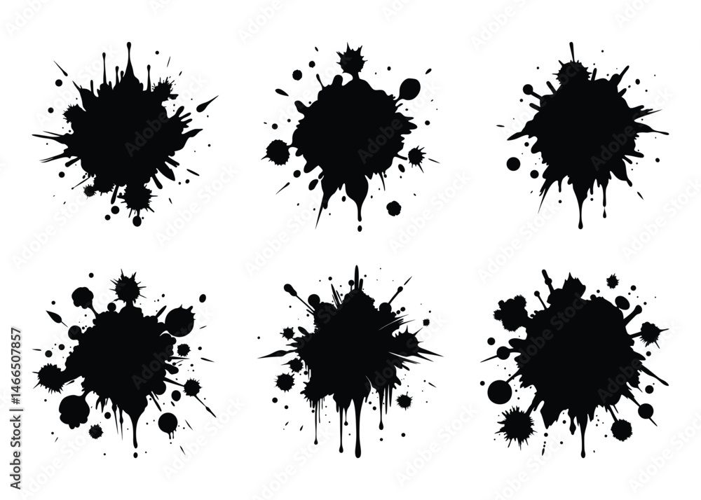 set of ink splashes isolated on white background set of ink splashes isolated on white background