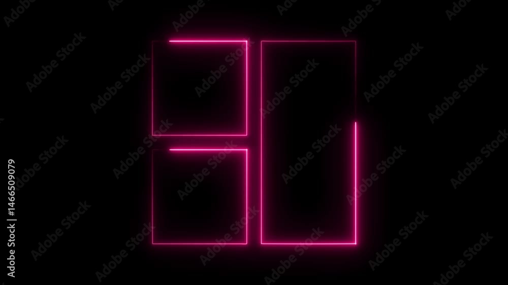 Glowing pink neon square geometric shapes motion graphics on black background Glowing pink neon square geometric shapes motion graphics on black background