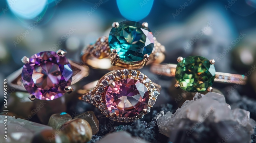 Exquisite Gemstone Rings on Elegant Background, Minimalist, Perfect Focus Exquisite Gemstone Rings on Elegant Background, Minimalist, Perfect Focus
