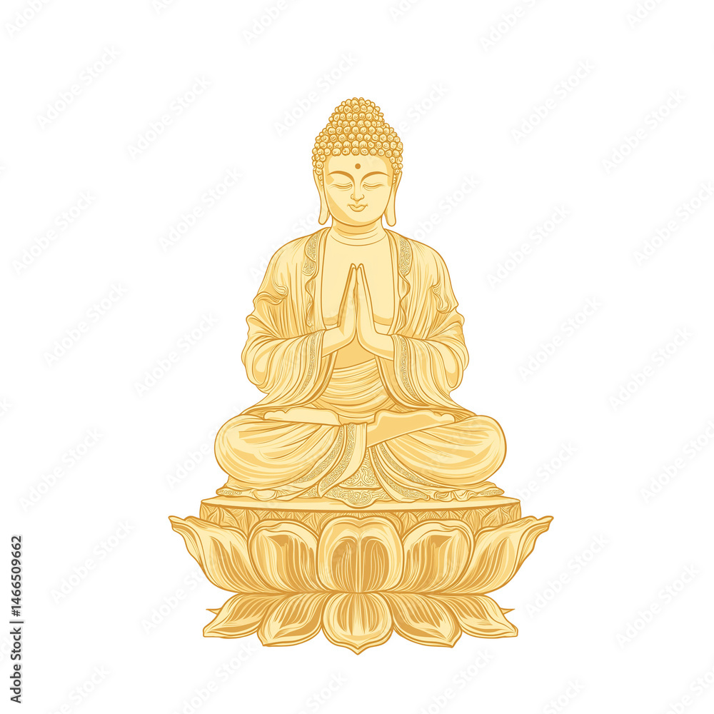 Fototapeta premium Golden statue of Buddha in meditative pose. PNG image, transparent background