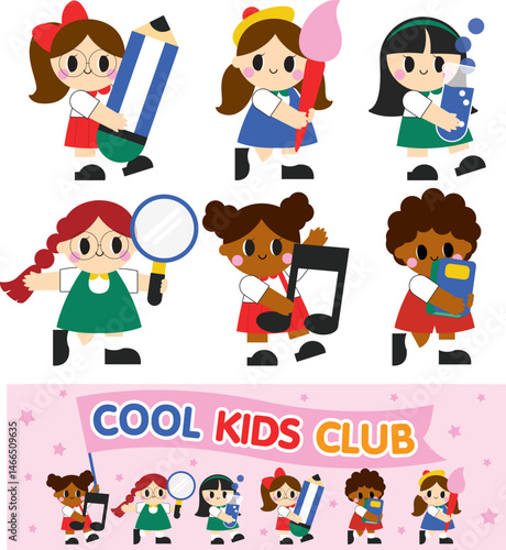 set of funny cartoon kids