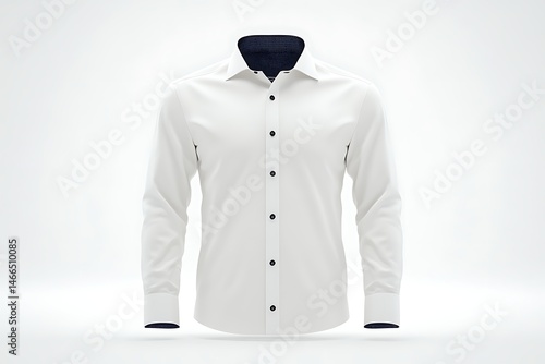 Wallpaper Mural Crisp long-sleeved white shirt. Navy accents at collar and cuffs. Buttoned front in a clean, minimalist style Torontodigital.ca