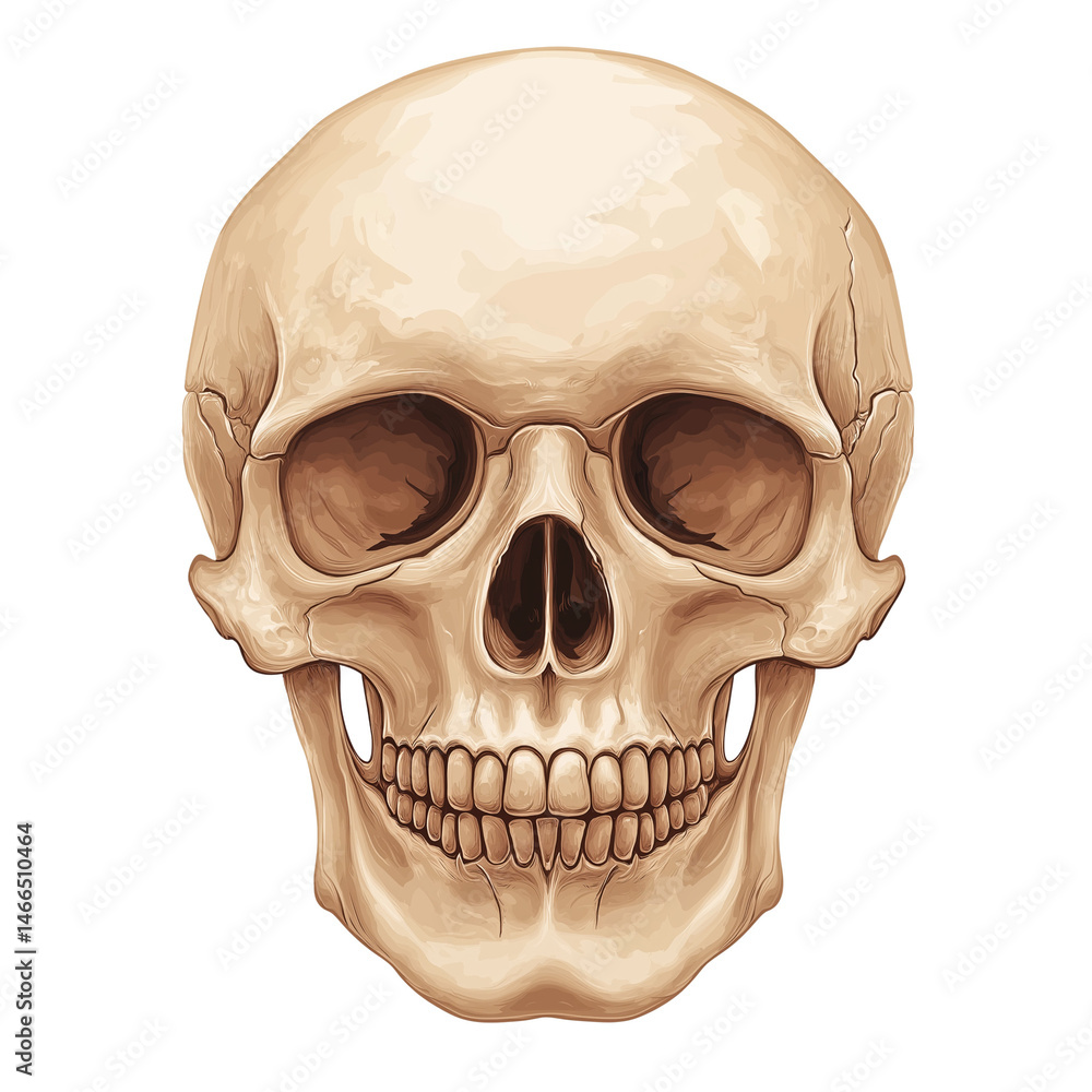 Fototapeta premium Detailed anatomical representation of a human skull. PNG image, transparent background