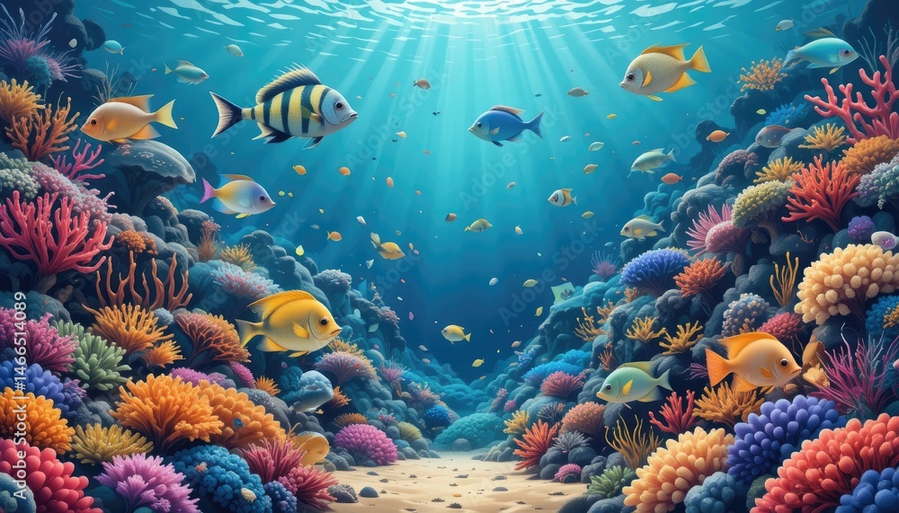Obraz premium Vibrant Underwater Paradise: A Colorful Coral Reef teeming with Life