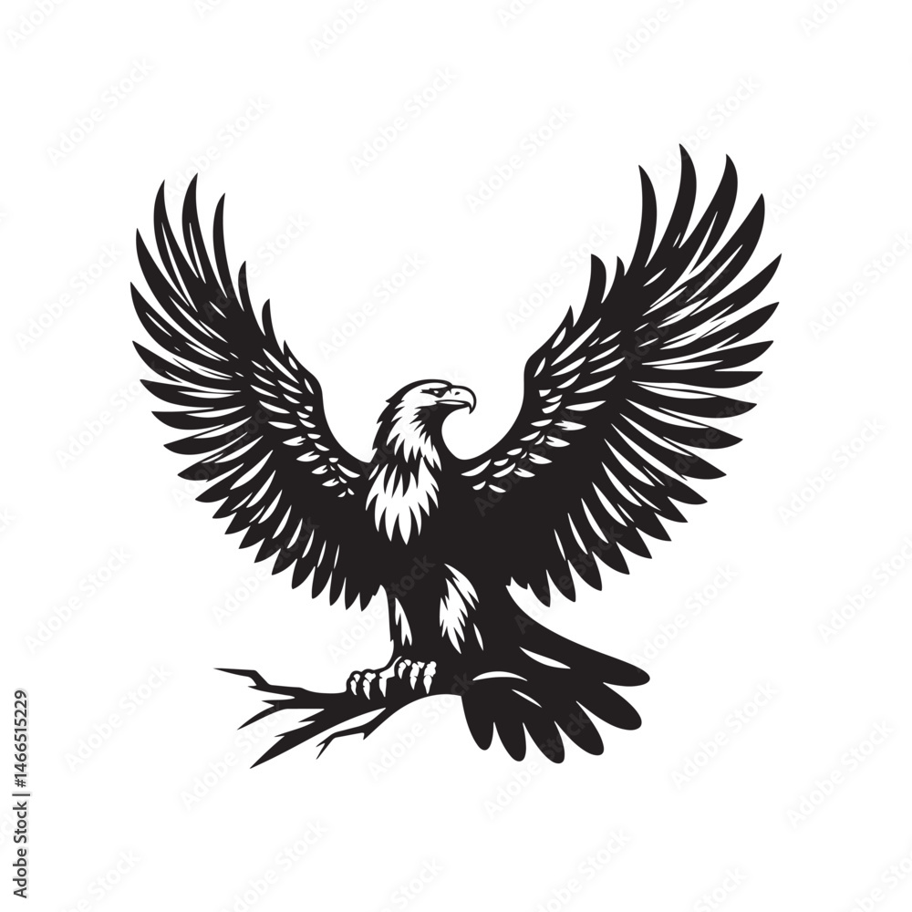 Fototapeta premium Gold Eagle Bird Vector Silhouette, Majestic Bird Illustration, Powerful Raptor Design, Bold Eagle Outline, Nature-Inspired Avian Art.