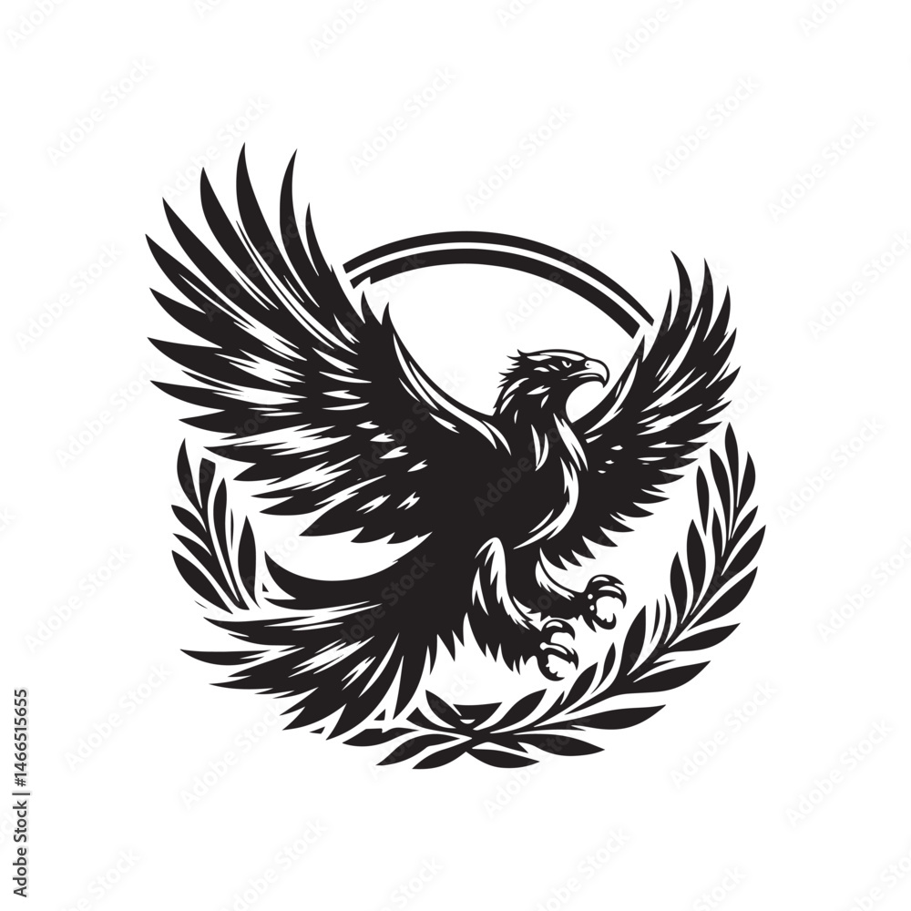 Obraz premium Gold Eagle Bird Vector Silhouette, Majestic Bird Illustration, Powerful Raptor Design, Bold Eagle Outline, Nature-Inspired Avian Art.