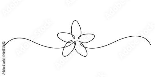Vector isolated continuous one beautiful tropical flower with five petals colorless black and white contour line vector illustration