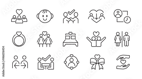 Family Relation line icon set. big family, social group, diversity, communication, couple, mother, love, photo album, child, children, adoption line icon set. Ui thin line icon pack.