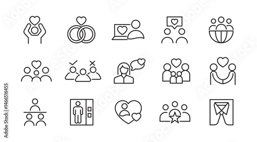 Family Relation line icon set. big family, social group, diversity, communication, couple, mother, love, photo album, child, children, adoption line icon set. Ui thin line icon pack.