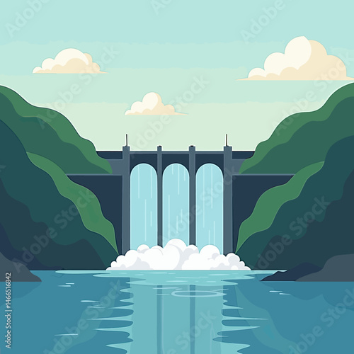 Celebrating Hydroelectric Employee Day: Minimalist Poster Design with Hydro Plant Backdrop - Showcasing Energy Workers & Sustainability
