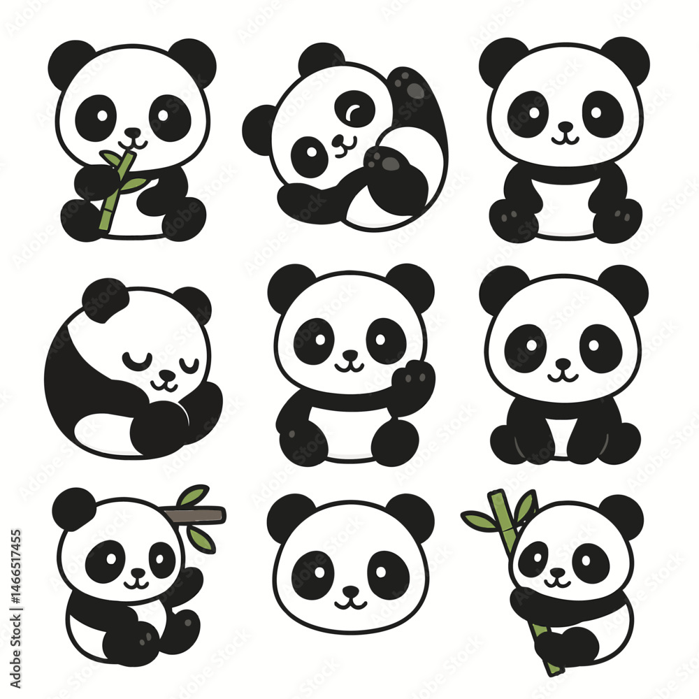 Cute Panda Bear Clipart Set with Vector, and Cartoon. Cute Panda Bear Clipart Set with Vector, and Cartoon.