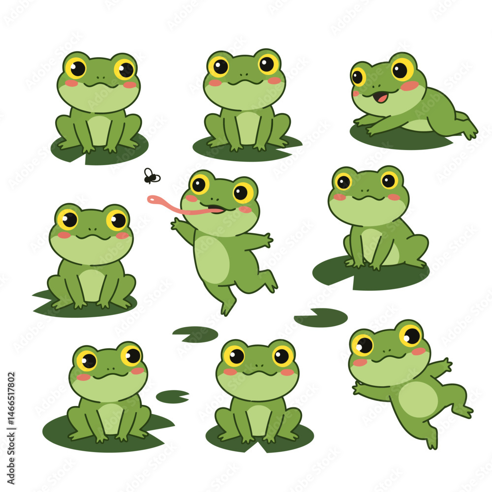 Obraz premium Cute Frog Vector Cartoon Amphibians Isolated.