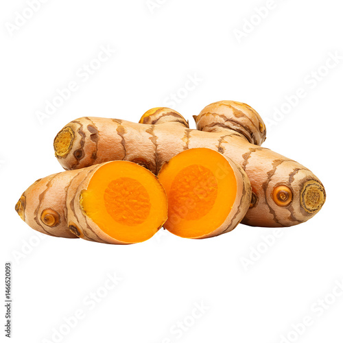 Turmeric roots revealing golden interior