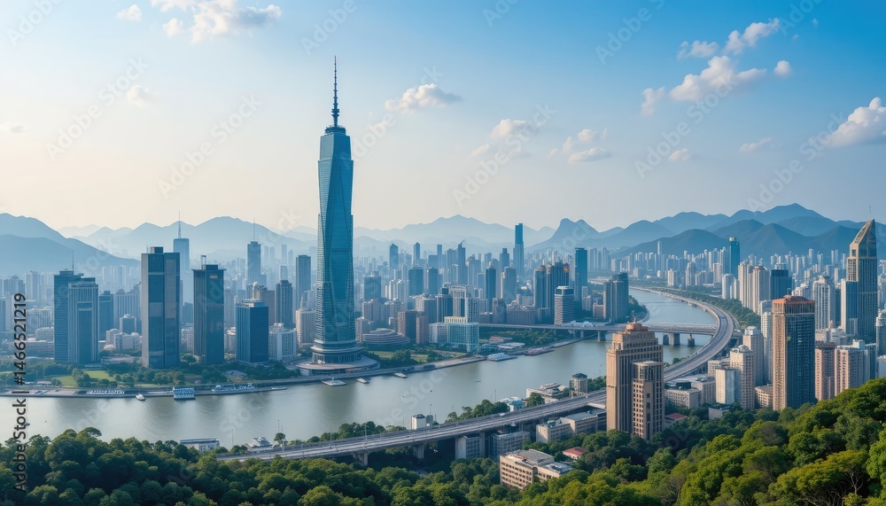 Obraz premium Stunning Panoramic View of Zhuhai Cityscape, China